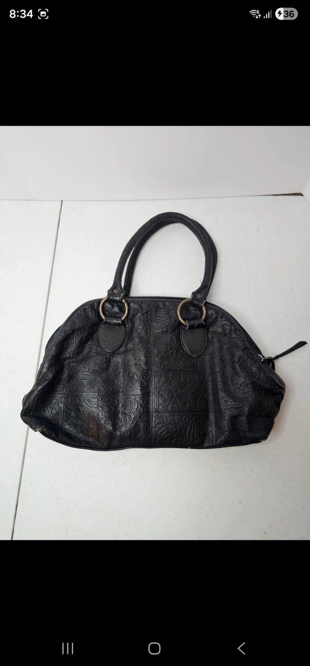 Vintage Boho Embossed Black Shoulder Bag / Handbag
